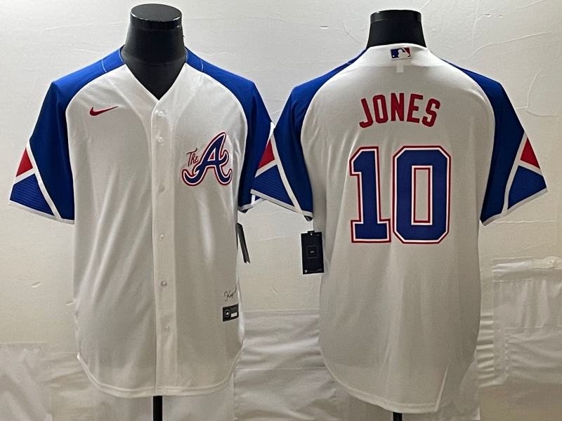 Men's Atlanta Braves #10 Chipper Jones White 2023 City Connect Cool Base Stitched Baseball Jersey Men's Atlanta Braves #10 Chipper Jones White 2023 City Connect Cool Base Stitched Baseball Jersey